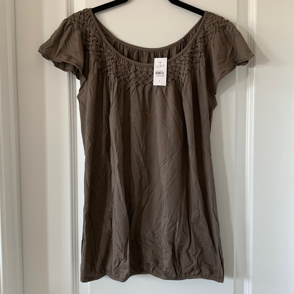 NWT LOFT Basketweave Collar Flutter Sleeve Top Size Small